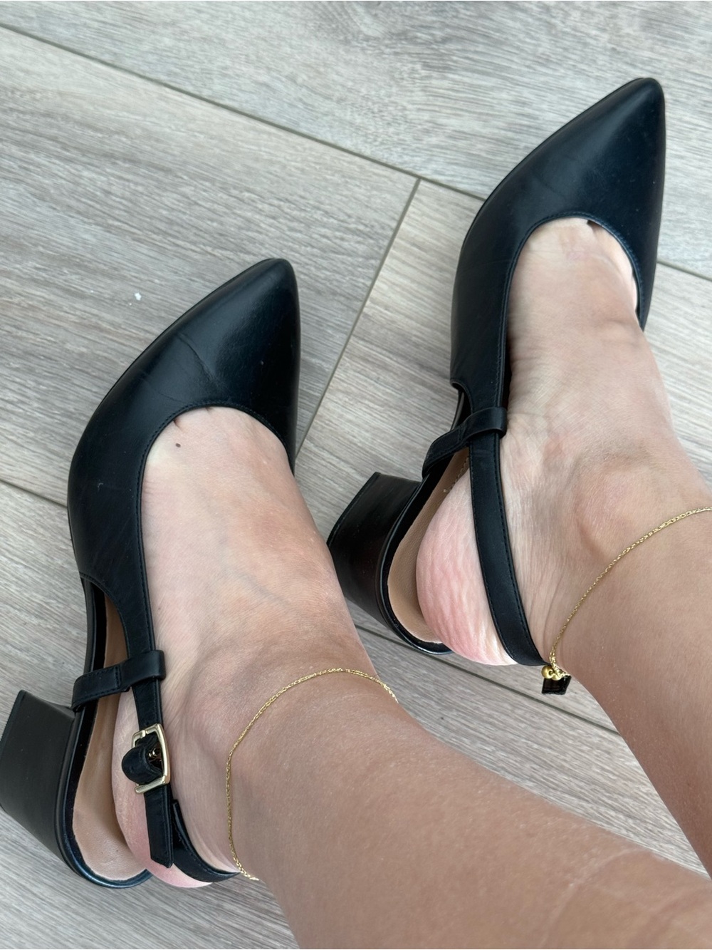 Clarks Black Leather Pointed Slingback Block Heel